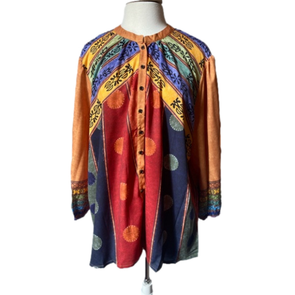 Tendency NWT‎ Spring Lightweight Colorful Floral & Dots Button Front Blouse 3XL